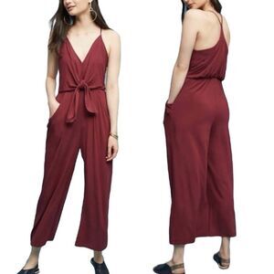 Moulinette Soeurs Ankle Wide Leg Jumpsuit M Burgundy Red Racer Back V Neck Knit